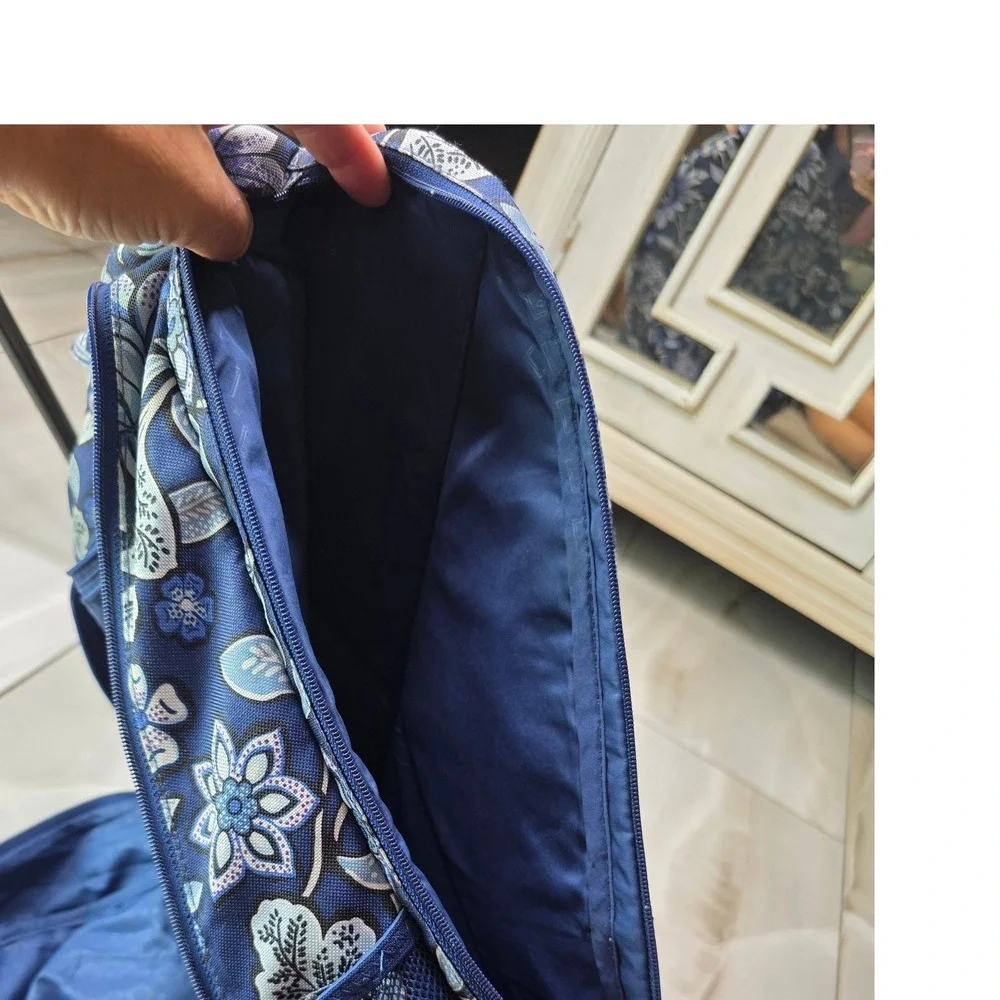 Vera Bradley Blue Floral‎ Canvas Backpack Multi Pocket School Travel Bag P4